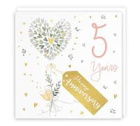Hunts England - 5th Anniversary Card - 5 Years - Contemporary Hearts - Gold Foil - 5th Wedding Anniversary Card For Couples, Partner, Husband, Wife, etc. - Milo's Gallery