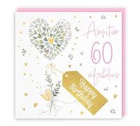 Hunts England - 60th Auntie Contemporary Hearts Birthday Card - Gold Foil - Milo's Gallery - Age 60 Champagne, Hearts Pretty Birthday Card For Auntie - Age Sixty - Fabulous Pink Envelope