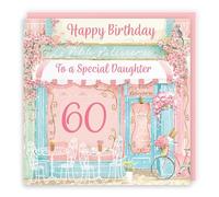 Hunts England - 60th Daughter La Petite Patisserie Birthday Card - Charming Pink Bakery, Pretty French Cafe Female Floral Design - Age 60 Happy Birthday Daughter Card - Milo's Gallery