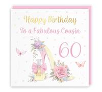 Hunts England - 60th Female Cousin High Heel And Perfume Birthday Card - Gold Foil - Milo's Gallery - Age 60 Pretty Birthday Card For Cousin