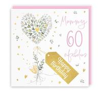 Hunts England - 60th Mummy Contemporary Hearts Birthday Card - Gold Foil - Milo's Gallery - Age 60 Champagne, Hearts Pretty Birthday Card For Mummy - Age Sixty - Fabulous Pink Envelope