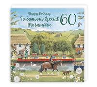 Hunts England - 60th Someone Special Canal Narrowboat Birthday Card - Horse Riding - Countryside - Age 60 Card For Someone Special - Milo's Gallery - Age Sixty Birthday