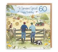 Hunts England - 60th Someone Special Farmers Birthday Card For Him - Age 60 Male Card For Someone Special - 'Haymaking' - Farmers And Tractors - Milo's Gallery Collection - Age Sixty