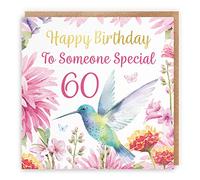Hunts England - 60th Someone Special Hummingbird Birthday Card - With Gold Foil - Pretty Flowers - Age 60 Card For Someone Special - Milo's Gallery - Age Sixty Female Floral Birthday - For Her