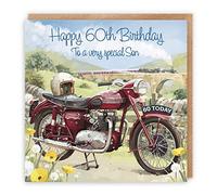 Hunts England - 60th Son Birthday Card - Happy 60th Birthday - Classic Motorcycle - Stunning Artistic Son Card - Steam Train Countryside - Milo's Gallery Collection