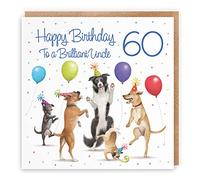 Hunts England - 60th Uncle Birthday Card - Dancing Dogs - To A Brilliant Uncle - Age 60 - Funny Men's 60th Birthday Card For - Milo's Gallery - Age Sixty
