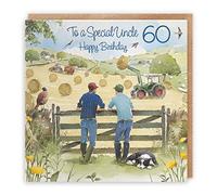 Hunts England - 60th Uncle Farmers Birthday Card - Age 60 Card For Uncle - 'Haymaking' - Farmers And Tractors - Milo's Gallery Collection - Age Sixty Uncle's Birthday - Fun