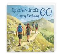 Hunts England - 60th Uncle Walking Birthday Card - Milo's Gallery - Age 60 Walkers Fun Birthday Card For Uncle - Birthday Card For 60 Year Old Hiking Fan - Age Sixty