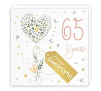 Hunts England - 65th Anniversary Card - 65 Years - Contemporary Hearts - Gold Foil - 65th Wedding Anniversary Card For Couples, Partner, Husband, Wife, etc. - Milo's Gallery
