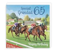 Hunts England - 65th Grandad Horse Racing Birthday Card - Milo's Gallery - Age 65 Sport Fun Birthday Card For Grandad - For 65 Year Old Horse Racing Fan - Age Sixty Five