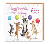 Hunts England - 65th Granny Birthday Card - Dancing Dogs - Best Ever Granny - Age 65 - Funny Women's 65th Birthday Card - Milo's Gallery - Age Sixty Five