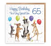 Hunts England - 65th Son Birthday Card - Dancing Dogs - To A Very Special Son - Age 65 - Funny Men's 65th Birthday Card - Milo's Gallery - Age Sixty Five