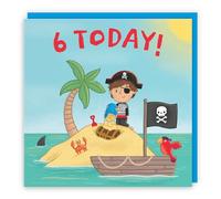 Hunts England - 6th Birthday Boys Children’s Pirate Desert Island Card - 6 Today! - Age 6 - Imagination Collection