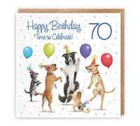Hunts England 70th Birthday Card For Him/Her - Dancing Dogs - Men's/Women's Birthday Card - Age 70 Male - Age 70 Female - Milo's Gallery - Funny