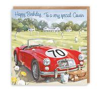 Hunts England - 70th Cousin Classic Sports Car Birthday Card - 70 - To A Very Special Cousin - Male Artistic Car Birthday Card - Milo's - Cricket Match