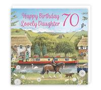 Hunts England - 70th Daughter Horse Riding Birthday Card - Canal Narrowboat - Countryside - Age 70 Card For Daughter - Milo's Gallery - Age Seventy Birthday