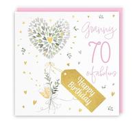 Hunts England - 70th Granny Contemporary Hearts Birthday Card - Gold Foil - Milo's Gallery - Age 70 Champagne, Hearts Pretty Birthday Card For Granny - Age Seventy - Fabulous Pink Envelope