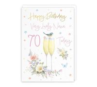 Hunts England - 70th Nana Champagne Flutes Birthday Card - Gold Foil - Milo's Gallery - Age 70 Butterflies, Hearts, Flowers Pretty Birthday Card For Nana - A5 Size