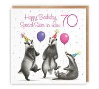 Hunts England - 70th Sister In Law Badgers Birthday Card - Milo's Gallery - Age 70 Wildlife Funny Birthday Card For Sister-in-Law - For 70 Year Old Animal Fan - Age Seventy