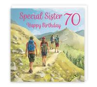 Hunts England - 70th Sister Walking Birthday Card - Milo's Gallery - Age 70 Walkers Fun Birthday Card For Sister - Birthday Card For 70 Year Old Hiking Fan - Age Seventy