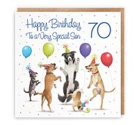 Hunts England - 70th Son Birthday Card - Dancing Dogs - To A Very Special Son - Age 70 - Funny Men's 70th Birthday Card - Milo's Gallery - Age Seventy