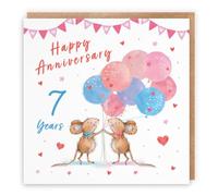 Hunts England 7th Wedding Anniversary Card Happily Ever After Cute | Little Whiskers, Romantic, Hearts, Charming, Adorable, Romantic, 7th Wool, 7 Years, For Him, Her, Men, Women, 14.5 x 14.5 cm