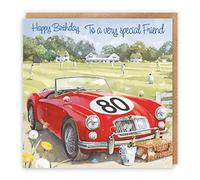 Hunts England - 80th Friend Classic Cricket & Sports Car Birthday Card - 80 - To A Very Special Friend - Artistic Car Birthday Card - Milo's - Cricket Match