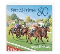 Hunts England - 80th Friend Horse Racing Birthday Card - Milo's Gallery - Age 80 Sport Fun Birthday Card For Friend - For 80 Year Old Horse Racing Fan - Age Eighty