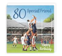 Hunts England - 80th Friend Rugby Birthday Card - Milo's Gallery - Age 80 Sport Fun Birthday Card For Friend - Birthday Card For 80 Year Old Rugby Fan - Age Eighty