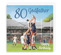 Hunts England - 80th Godfather Rugby Birthday Card - Milo's Gallery - Age 80 Sport Fun Birthday Card For Godfather - Birthday Card For 80 Year Old Rugby Fan - Age Eighty