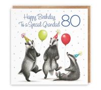 Hunts England - 80th Grandad Badgers Birthday Card - Milo's Gallery - Age 80 Wildlife Funny Birthday Card For Grandad - For 80 Year Old Animal Fan - Age Eighty