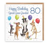 Hunts England - 80th Great Grandad Birthday Card - Dancing Dogs - Special Great Grandad - Age 80 - Funny Men's 80th Birthday Card - Milo's Gallery Collection