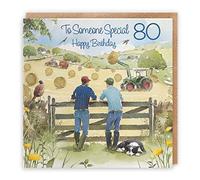 Hunts England - 80th Someone Special Farmers Birthday Card For Him - Age 80 Male Card For Someone Special - 'Haymaking' - Farmers And Tractors - Milo's Gallery Collection - Age Eighty