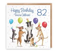 Hunts England - 82nd Birthday Card For Him/Her - Dancing Dogs - Men's/Women's Birthday Card - Age 82 Male - Age 82 Female - Milo's Gallery - Funny