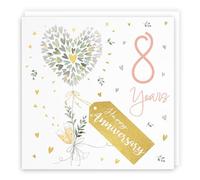 Hunts England - 8th Anniversary Card - 8 Years - Contemporary Hearts - Gold Foil - 8th Wedding Anniversary Card For Couples, Partner, Husband, Wife, etc. - Milo's Gallery