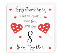 Hunts England - 8th Wedding Anniversary Card - 8 Years Together - Happy Anniversary - Timeless Collection - Cute Fun Card
