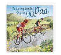 Hunts England - 90th Dad Road Cycling Birthday Card - Hill Climb - Road Bikes - Milo's - Fun - Age 90 Birthday Card For Dad - Men's - Age Ninety