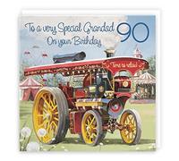 Hunts England - 90th Grandad Traction Engine Birthday Card - Age 90 Card For Grandad - Steam Tractor - Milo's Gallery - Age Ninety Birthday - 90 Year Old