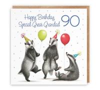 Hunts England - 90th Great Grandad Badgers Birthday Card - Milo's Gallery - Age 90 Wildlife Funny Birthday Card For Great Grandad - For 90 Year Old Animal Fan - Age Ninety