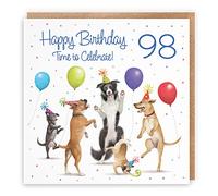 Hunts England - 98th Birthday Card For Him/Her - Dancing Dogs - Men's/Women's Birthday Card - Age 98 Male - Age 98 Female - Milo's Gallery - Funny