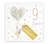 Hunts England - 9th Anniversary Card - 9 Years - Contemporary Hearts - Gold Foil - 9th Wedding Anniversary Card For Couples, Partner, Husband, Wife, etc. - Milo's Gallery