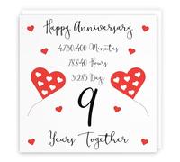 Hunts England - 9th Wedding Anniversary Card - 9 Years Together - Happy Anniversary - Timeless Collection - Cute Fun Card