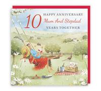 Hunts England - Artistic Mum And Stepdad 10th Wedding Anniversary Card - Meadow Picnic - Wine, Countryside, Artistic, Romantic - 10th Tin, 10 Years - For Him, Her, Men, Women - Milo's Gallery