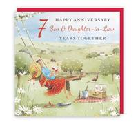 Hunts England - Artistic Son And Daughter-in-Law 7th Wedding Anniversary Card - Meadow Picnic - Wine, Countryside, Artistic, Romantic - 7th Wool, 7 Years - For Him, Her, Men, Women - Milo's Gallery