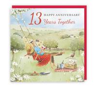 Hunts England - Artistic Traditional 13th Wedding Anniversary Card - Meadow Picnic - Wine, Countryside, Artistic, Romantic - 13th Lace, 13 Years - For Him, Her, Men, Women - Milo's Gallery