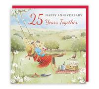 Hunts England - Artistic Traditional 25th Wedding Anniversary Card - Meadow Picnic - Wine, Countryside, Artistic, Romantic - 25th Silver, 25 Years - For Him, Her, Men, Women - Milo's Gallery