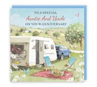 Hunts England - Artistic Traditional Auntie And Uncle Wedding Anniversary Card - Caravan Holiday - Flowers, Outdoors, Countryside, Picnic - For Him, Her, Men, Women - Milo's Gallery - 14.5 x 14.5 cm
