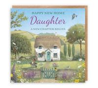 Hunts England - Artistic Traditional Daughter New Home Card - Housewarming - New House - Thatched Cottage - Flowers, Gardening, Nature, Birds - Female, For Her, Women - Milo's Gallery - 14.5 x 14.5 cm