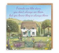 Hunts England - Artistic Traditional Friends Are Like Stars Friendship Card - Thatched Cottage - Flowers, Gardening, Nature, Birds - Female, For Her, Women - Milo's Gallery - 14.5 x 14.5 cm