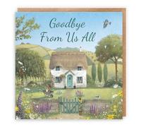 Hunts England - Artistic Traditional Goodbye From Us All Leaving Card - Thatched Cottage - Flowers, Gardening, Nature, Birds - For Him, Her, Men, Women - Milo's Gallery - 14.5 x 14.5 cm